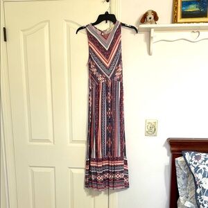 Rewind Pink and Blue Ruffled Tiered Maxi Sundress
